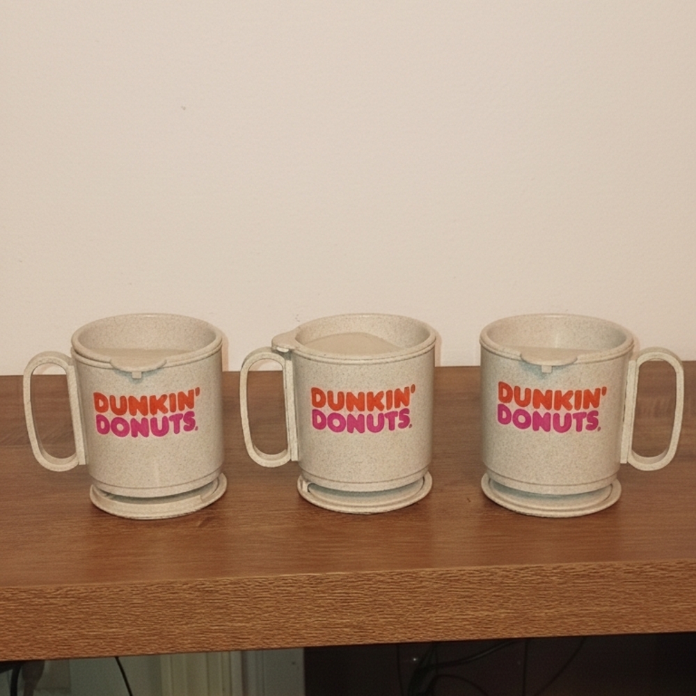 VINTAGE Dunkin’ Donuts Commuter Mugs - RARE SET OF 3 - NOS w/ Unused Adhesive